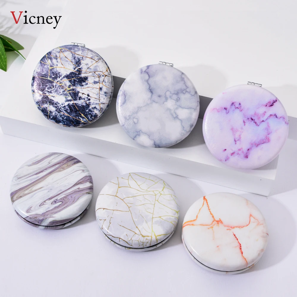 

Marble Stripes Cosmetic Compact Mirrors 2020 Fashion Classic Portable Double Sided Mirror Fresh Simple Pocket Makeup Tools