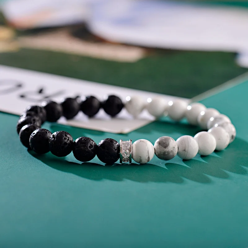 Классический белый CZ Медь черная лава и ожерелье из белого камня браслет для мужчин Homme YinYang Йога для женщин ювелирные изделия унисекс