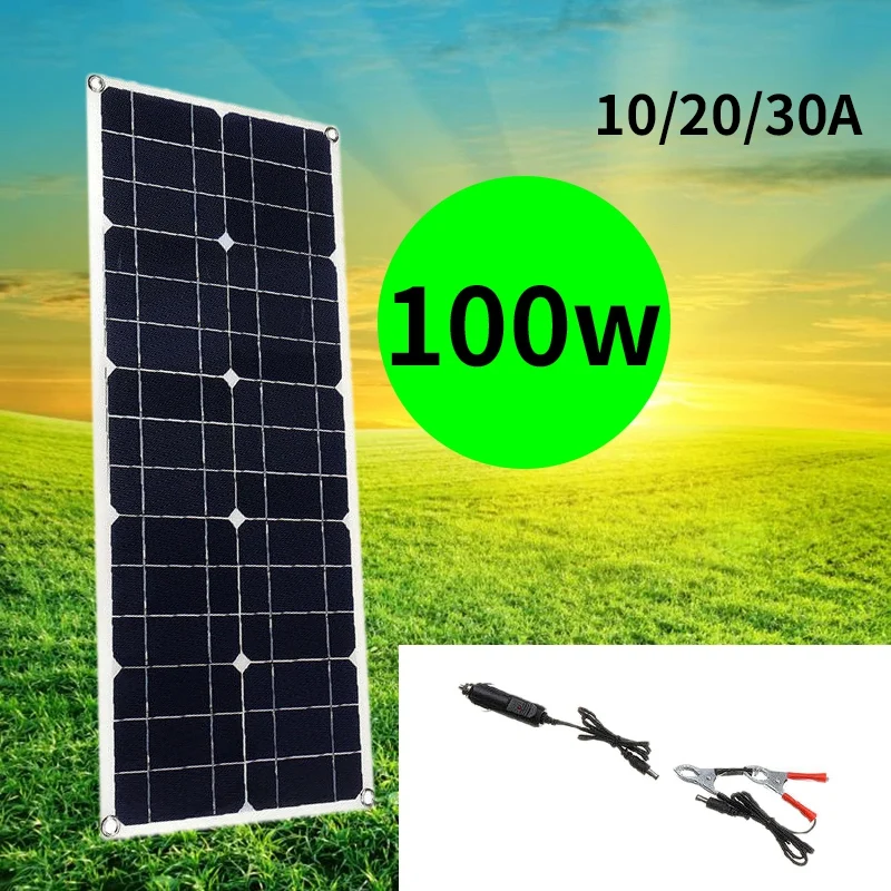 100W 18V Dual USB Solar Panel Battery Charger for Boat Car Home Camping Hiking