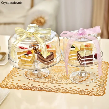 

European Cake Cover Candlelight Dinner Transparent Glass Dust Cover Dessert Snack with Lid Tea Tray Fruit West Point Home