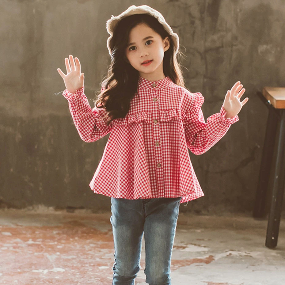 Blusa niñas blusa a cuadros niñas camisa de estilo Casual para niñas primavera otoño niñas camisetas sin 6 8 10 12 14 años|Blusas y camisas| - AliExpress
