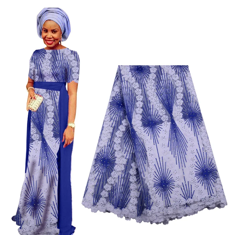 

2019 Best Selling African Lace Fabric French Embroidery Tulle Lace Fabric with Beads High Quality Nigerian Lace For Woman Dress