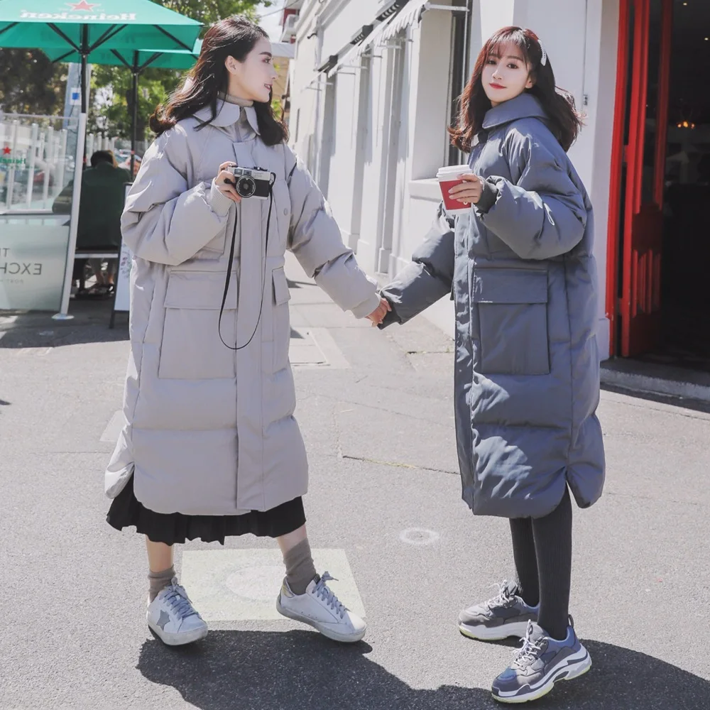 

Photo Shoot 2018 Winter New Style WOMEN'S Dress-Style Retro Oversize over-the-Knee Long Cotton Coat Hooded Cotton-padded Clothes