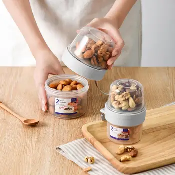 

2 Layers Kitchen Storage Containers Beans Grain Cereal Sorting Storage Container Lunch Box for Fruit Sealed Box with Divider