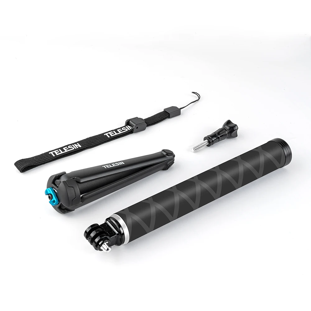 TELESIN 35inch Carbon Fiber Lightest Selfie Stick+ Aluminium Alloy Tripod For GoPro Hero 5 6 7 8 For Osmo Action Camera Acc