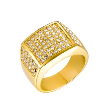 

Full Diamond Hip-hop Stainless Steel Geometric Ring Men's Gold Hip-Hop Rock Ring Titanium Steel Jewelry