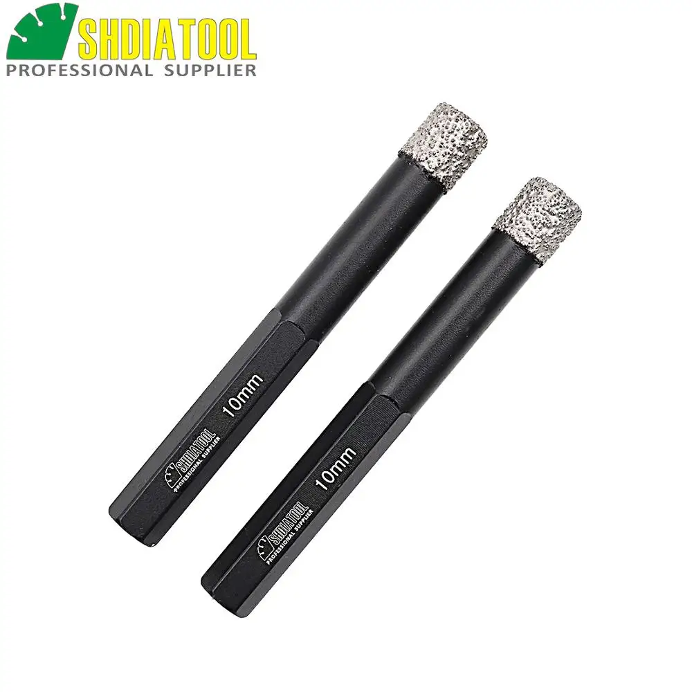 

SHDIATOOL 2pcs Dia 10mm Dry Vaccum Brazed Diamond Drilling Bits Stone, Porcelain/tile,Masonry Hole saw Hex Shank drill bits