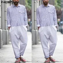 INCERUN, мужской комбинезон в стиле пэчворк с отворотом, длинный рукав, Ретро стиль, модный, мешковатый, уличная одежда, повседневная мужская рабочая одежда, Комбинезоны для бега