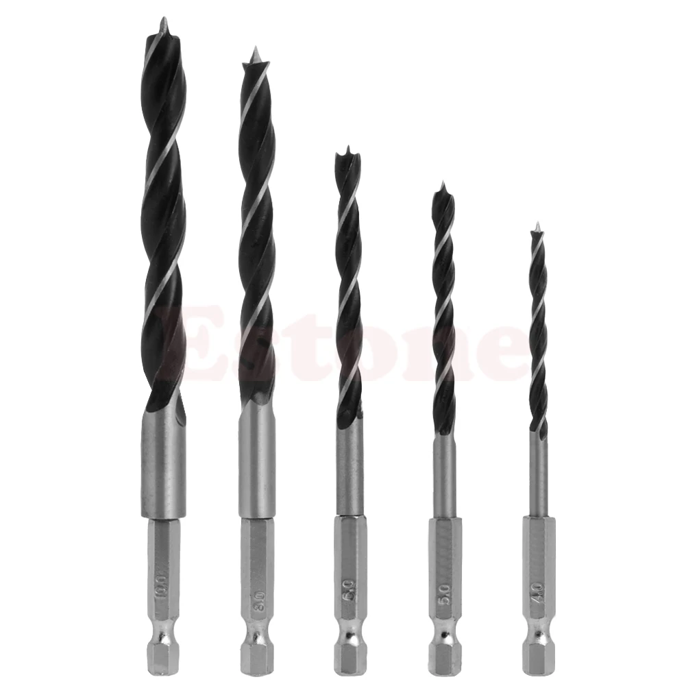 

4 5 6 8 10mm 5pcs Quick Change Metal Tools 1/4\" Hex Shank Wood HCS Drill Bit Set L4MF