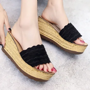 

Hot Sale Summer Women's Slippers Casual Flat-Bottomed High-Heeled Solid Slides Shoes Wedges Beach Shoe Chanclas De Mujer Playa