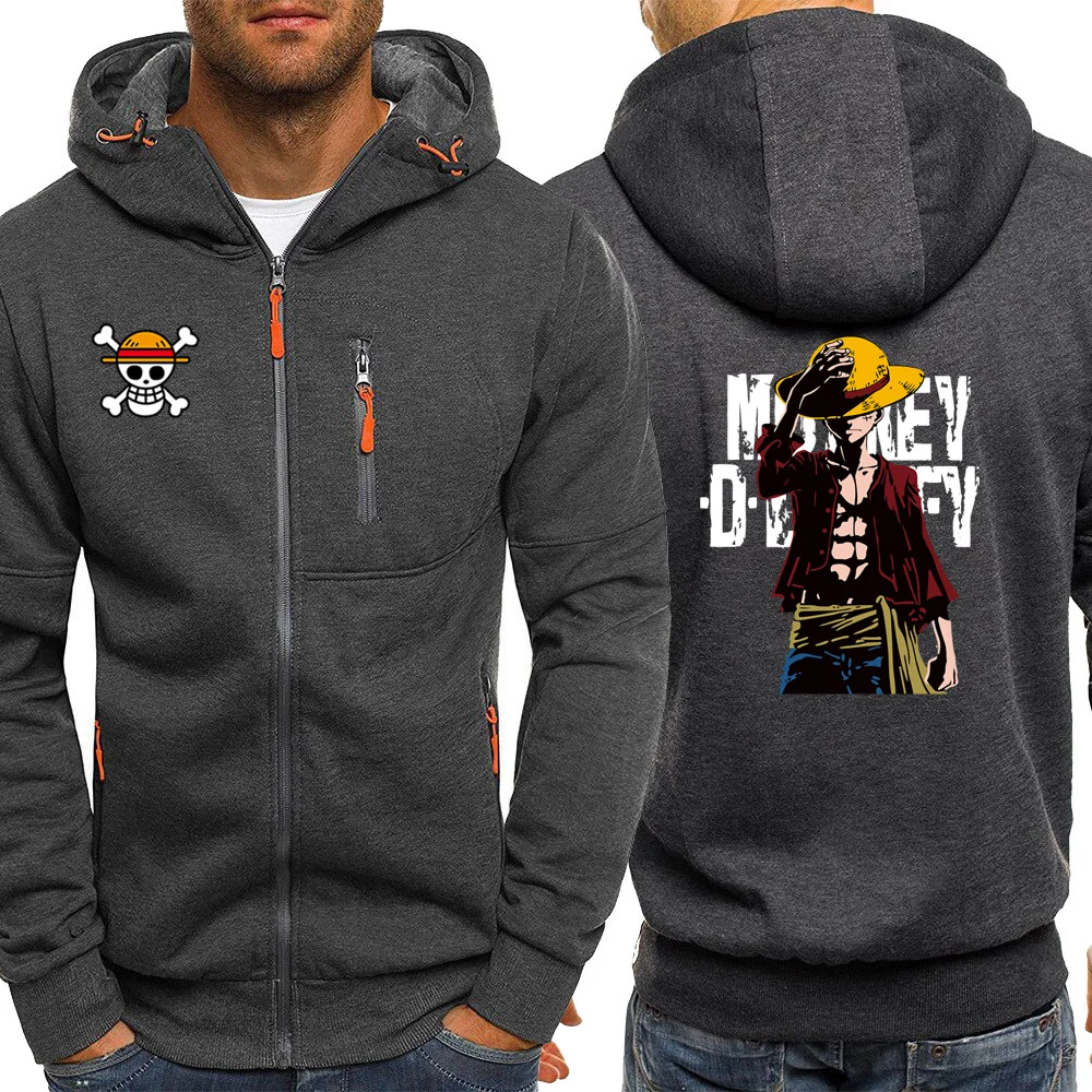 dark gray6 One Piece Sportswear Men Hoodie Autumn New Casual Jacket Zipper Cartoon Luffy Sweatshirts Long Sleeve Coat Fleece Hoody - Цвет: dark gray6