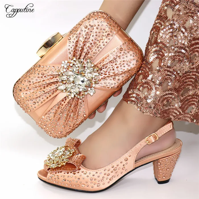 

Beautiful evening party sandal shoes and purse bag sets with crystal stones for elegant lady CR176, heel height 7cm