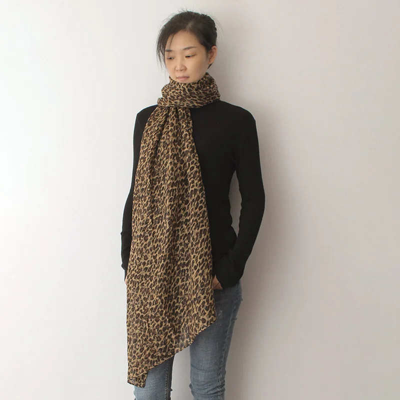 Fashion classic Brown Leopard Print Scarf, large size chiffon