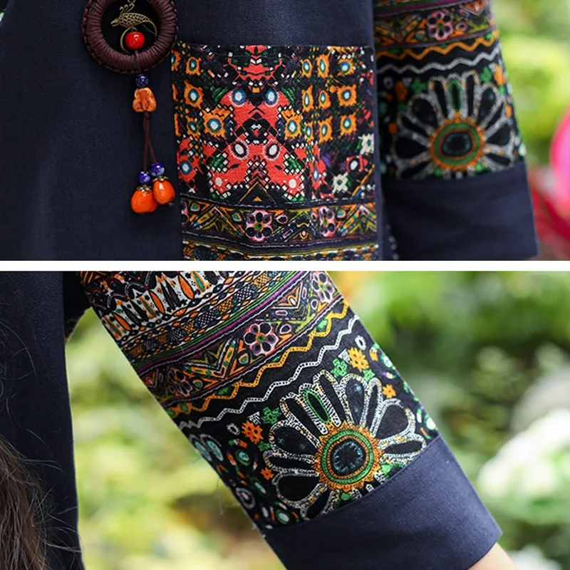 Woman Traditional Chinese Clothing Set Cotton Linen Retro Print Floral Hanfu Vintage Irregular Oriental 2 Pieces Tang Suit 12366