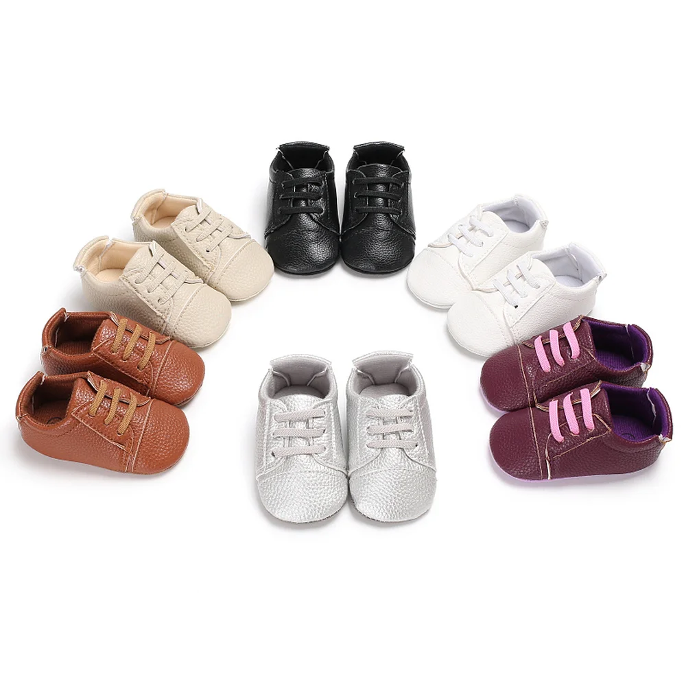 Обувь для новорожденных мальчиков и девочек, резиновая нескользящая подошва для детей преддошкольного возраста из кожи ПУ классические