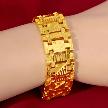 

Luxury 24K Yellow Gold Bracelet For Men Women Watch Chain Not Fade Bracelet Hand Chain Birthday Anniversary Fine Jewelry Gifts