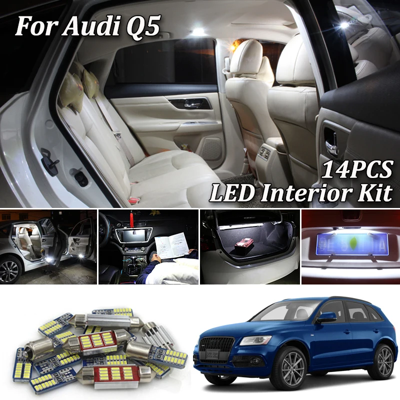 14 шт. белые светодиодные с CANBUS салона комплект ламп для Audi Q5 8RB 2008- светодиодная гирлянда для внутреннего купола подсветка багажника