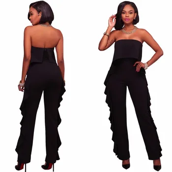 

Adogirl Off Shoulder Black/White/Wine Ruffle Sides Fashion Playsuits Women's Sexy Long Jumpsuits Rompers Plus Size Autumn Pants