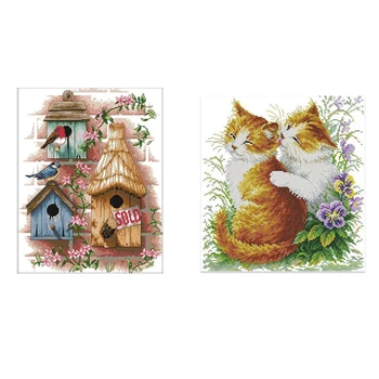 

Embroidery Suit 11CT Two Small Cat Cat Kiss Pattern 42 x 44 cm & 14CT Cabin Pattern Cross-Stitching 34 x 43cm