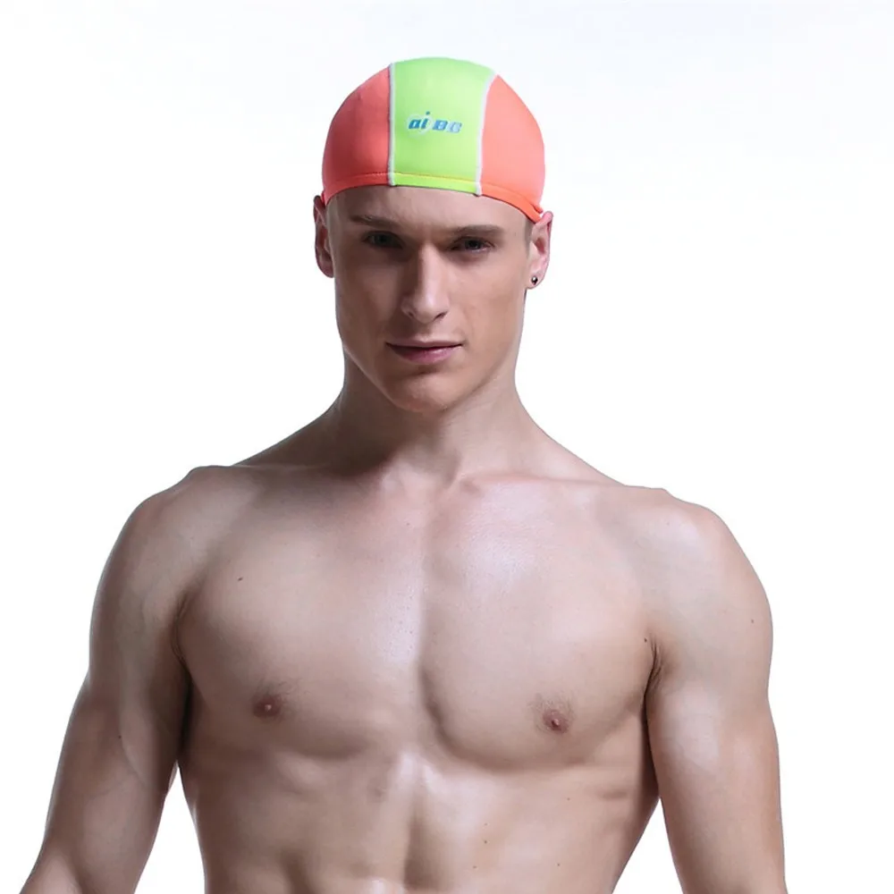 Шапочка для плавания Мужская водонепроницаемая шапка для плавания Унисекс Премиум Нескользящая шапочка для плавания один размер#15D11 - Цвет: Оранжевый