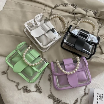 

New Shoulder Bags Transparent Solid Woman Crossbody Bags Shoulder Bag Handbag Beading Bolsas Sac Women Portable Crossbody Bag