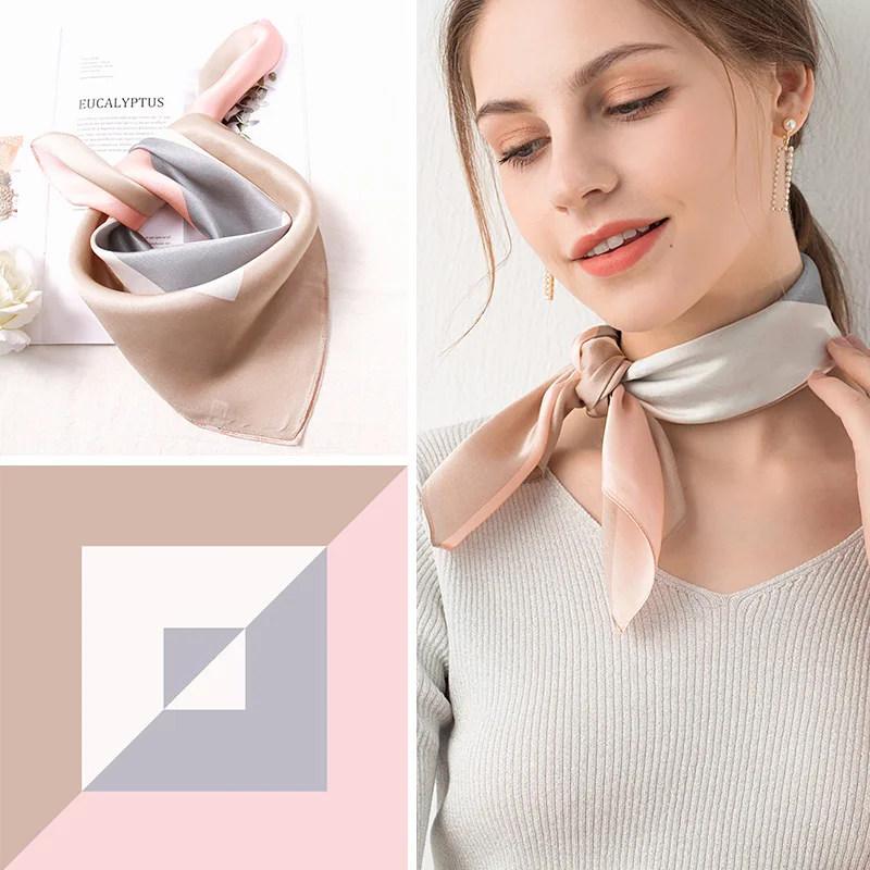 

2021 Hangzhou Silk Square Scarf Bag Bandana 53*53cm 100% Real Silk Neckerchief Wraps for Ladies 12m/m Silk Neck Scarf Kerchief