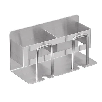

Toothbrush Holder Toothpaste Storage Rack Accessory Home Stainless Steel No Drilling Space Saving Shelf Household Durable Wall