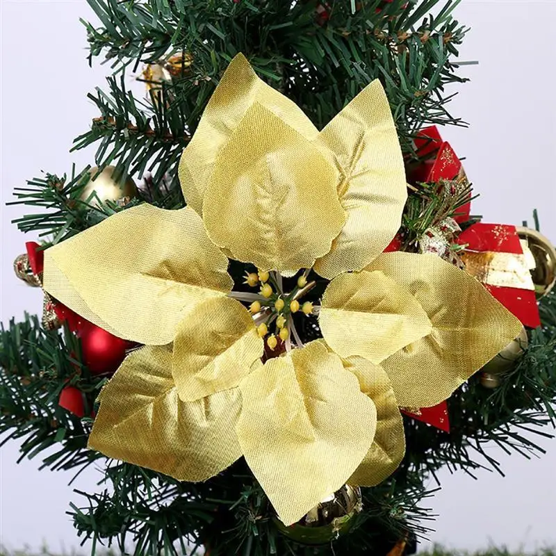20 шт. модные Искусственные цветы Декор Poinsettia поддельные цветы DIY новогодняя елка, для дома Свадебные Декорации Цветок голова Рождество