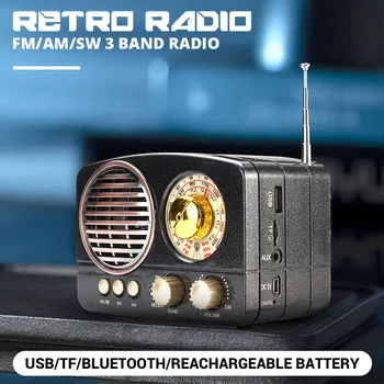 

Portable 5W Retro Vintage Wireless bluetooth Speaker Multimedia Hi-Fi Stereo Hansfree Headset Support FM AM SW USB AUX TF Card