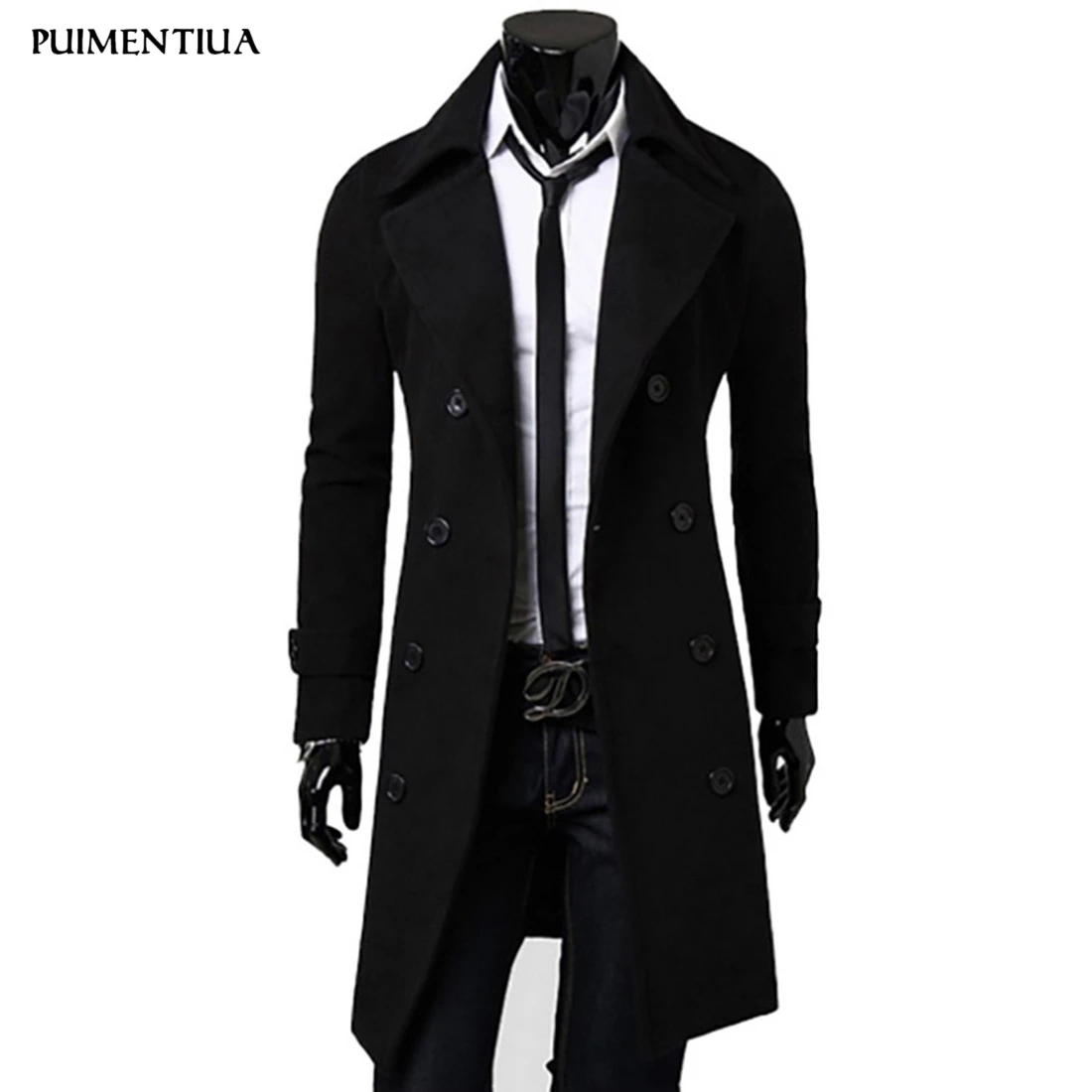 Pui мужской Тренч tiua, модное мужское шерстяное длинное пальто, осенне-зимнее ветрозащитное тонкое пальто для мужчин размера плюс, приталенное пальто