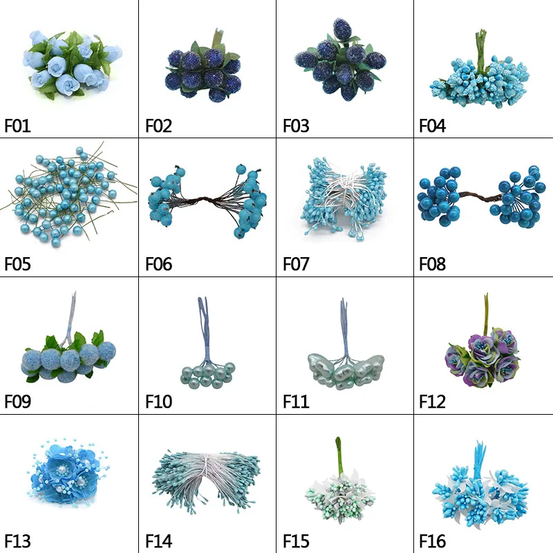 Синие искусственные Искусственные цветы вишня тычинки ягоды Свадебный букет невесты DIY венки ручной работы Рождественский Подарочный декоративный набор