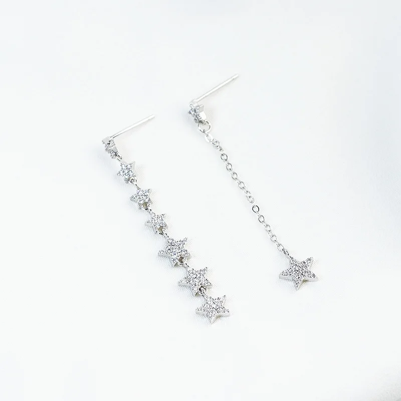 High-quality S925 Sterling Silver Star tassels. Asymmetric pentagonal Earrings