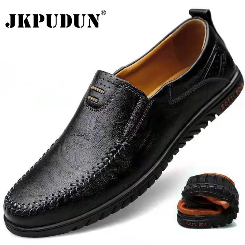Genuino zapatos de cuero de los hombres de la marca de lujo de 2021 Slip Casual Formal de los hombres de los holgazanes mocasines negro italiano zapatos de hombre para conducir JKPUDUN