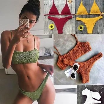 

Women Bikini Summer Bikinis Set Print Sexy Pleated Swimsuits Swimwear 2 Piece Set Women Swim Suit Thong Bikini Womens Sets 2020