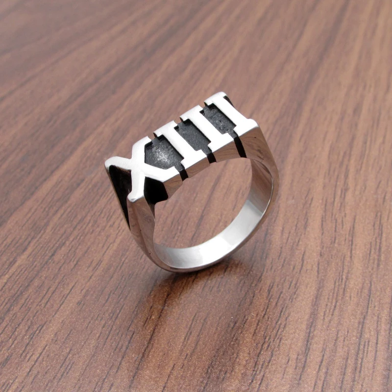

Free Shipping Punk 316L Stainless Steel Silver Color Roman Number XIII 13 Ring Jewelry