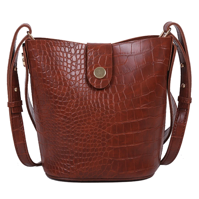 

Retro Alligator Bucket Bags Women Crocodile Pattern Handbag Capacity Casual Shoulder Messenger Bags Ladies PU With Zipper Purse