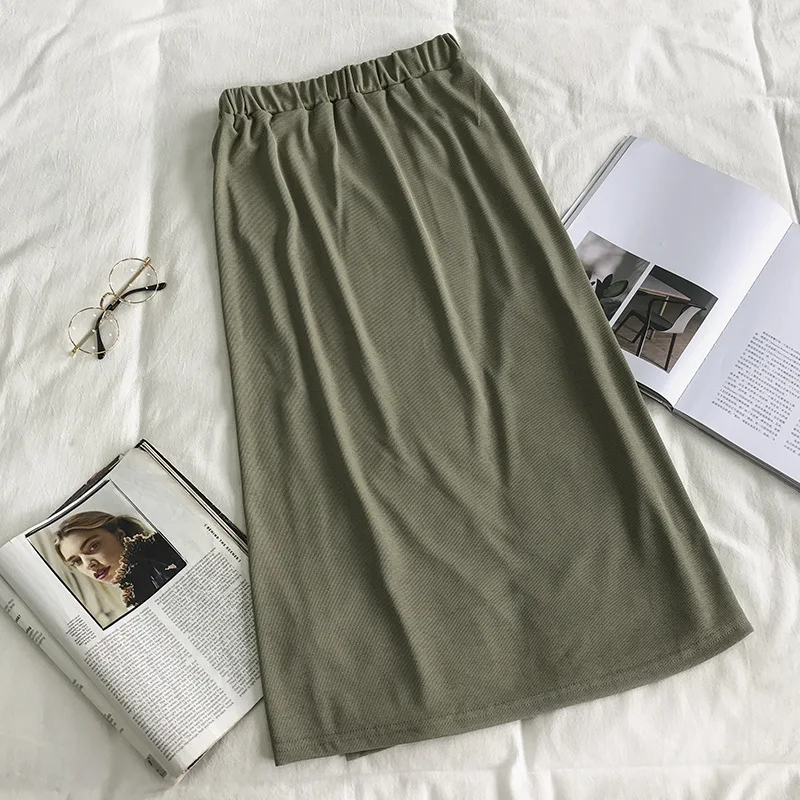 

Special Offer WOMEN'S Dress Korean-style Skirt WOMEN'S Dress Solid Color Slit Elastic High-waisted Medium-length Dress Fashion C