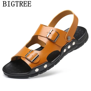 

Summer Slippers Men Beach Slippers Mens Sandals Genuine Leather Slippers Casual Mens Slides Zapatos De Hombre Chinelo Masculino