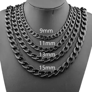 

Granny Chic 9/11/13/15mm Mens Chain Heavy 316L Stainless Steel Black(Color) Cut Double Curb Link Figaro Necklace Wholesale