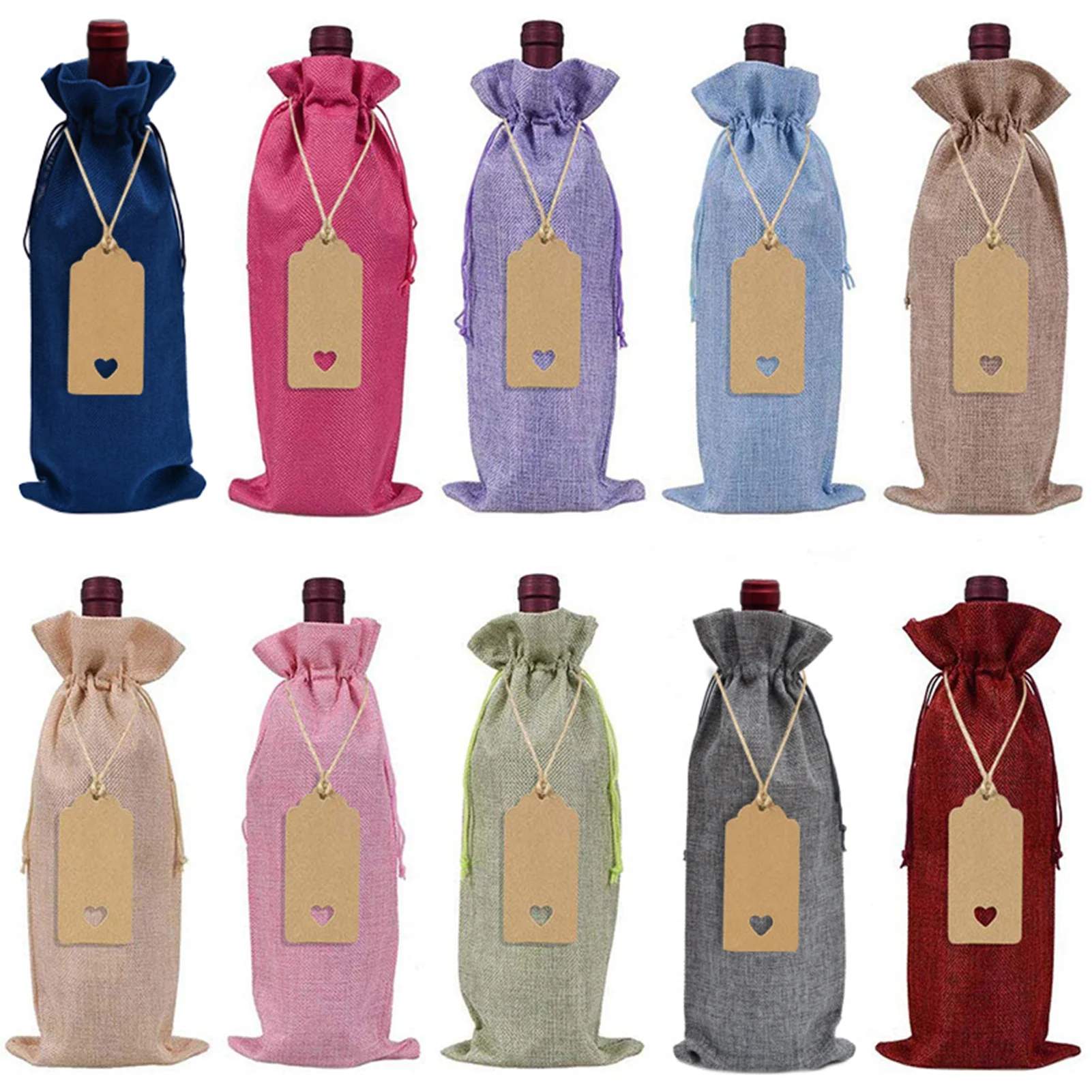 Home Storage 12 Pcs Wine Bottle Bags with Drawstring Birthday Housewarming Tag & Rope Burlap Wine Bags Wine Gift Bags Holiday Party Valentine Wedding Reusable Wine Bottle Covers for Christmas 
