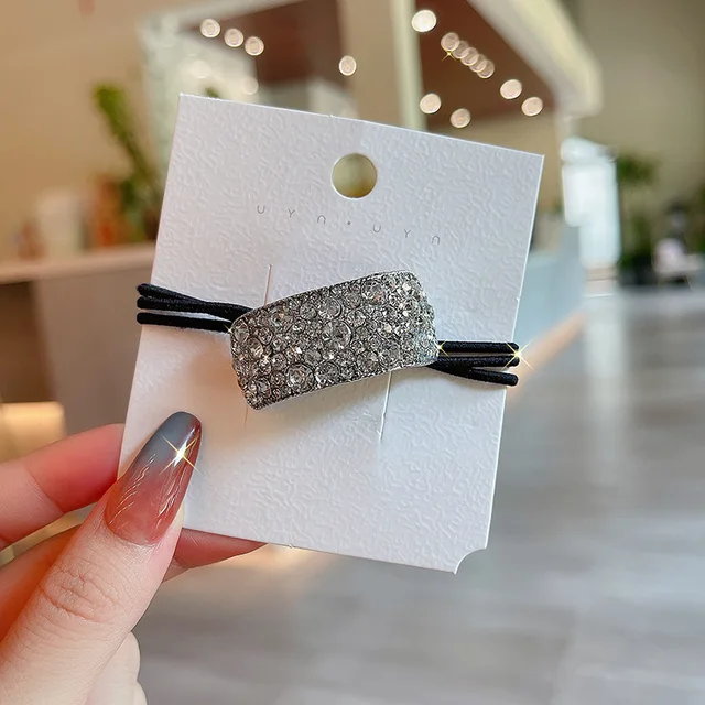 Fashion Rhinestone Hair Bands Hair Scrunchies Women Elastic Hair Bands Ties Rope Bands Ponytail Bands Hair Accessories F273 Silver