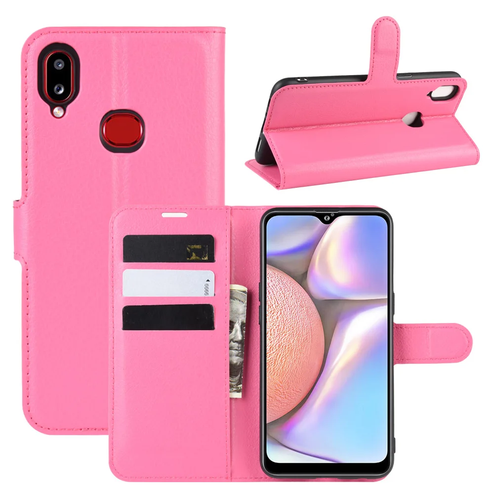 Для samsung Galaxy A10s чехол Кожаный чехол-портмоне держатель для телефона Coque черный чехол для книги samsung A10 S A107 A107F сумки - Цвет: Розово-красный
