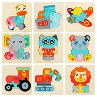 Kids Wooden Toys 3D Wood Puzzle Cartoon Animals Cognitive Jigsaw Puzzle Early Learning Educational Toys For Children Gift 2