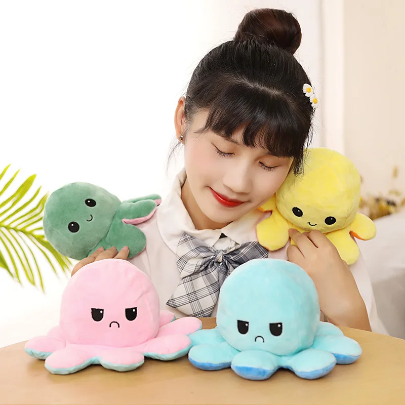 

Cute Octopus Stuffed Toy Home Ornaments Baby Companion Double Pattern Flip Plush Toy Cartoon Expression Washable Plush Doll Gift