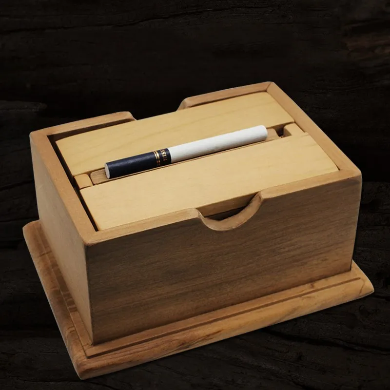 Деревянная коробка для сигарет, чехол для сигарет на 20 сигарет, автоматическая настольная коробка для хранения сигарет