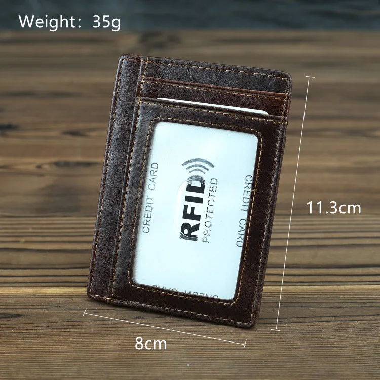 Натуральная кожа держатель для карт для мужчин винтаж Rfid Блокировка короткий Тонкий минималистичный передний карман кошелек портмоне чехол для кредитных карт