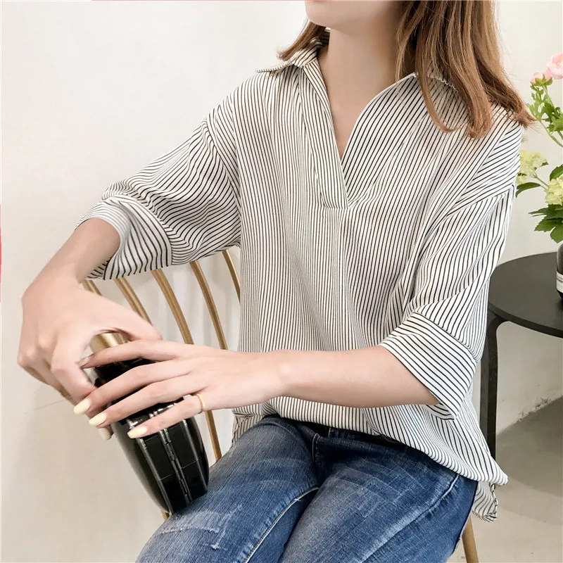 Fashion-striped-women-blouse-shirt-plus-size-M-4XL-ladies-tops-V-collar-OL-blouse-women (2)