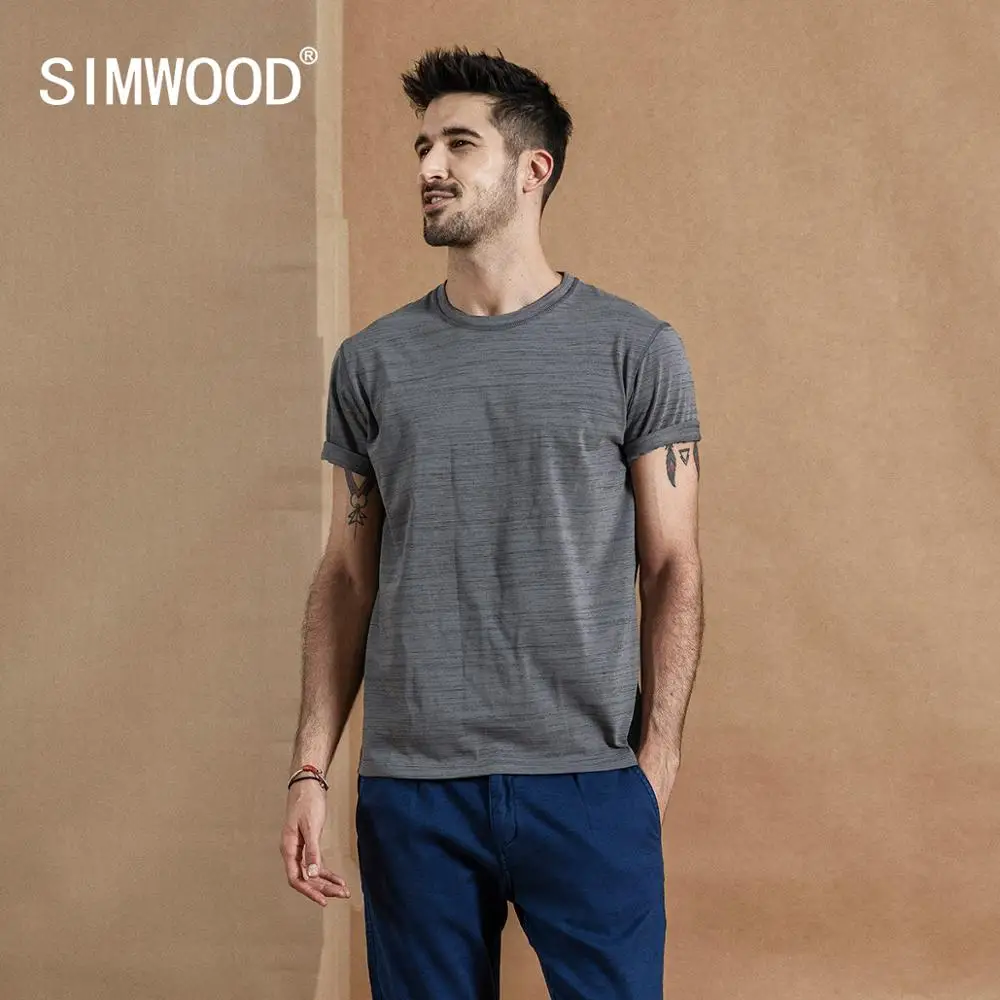 SIMWOOD 2020 summer new Mélange striped t-shirt men o-neck t shirt high quality plus size brand clothing o-neck tops 190432