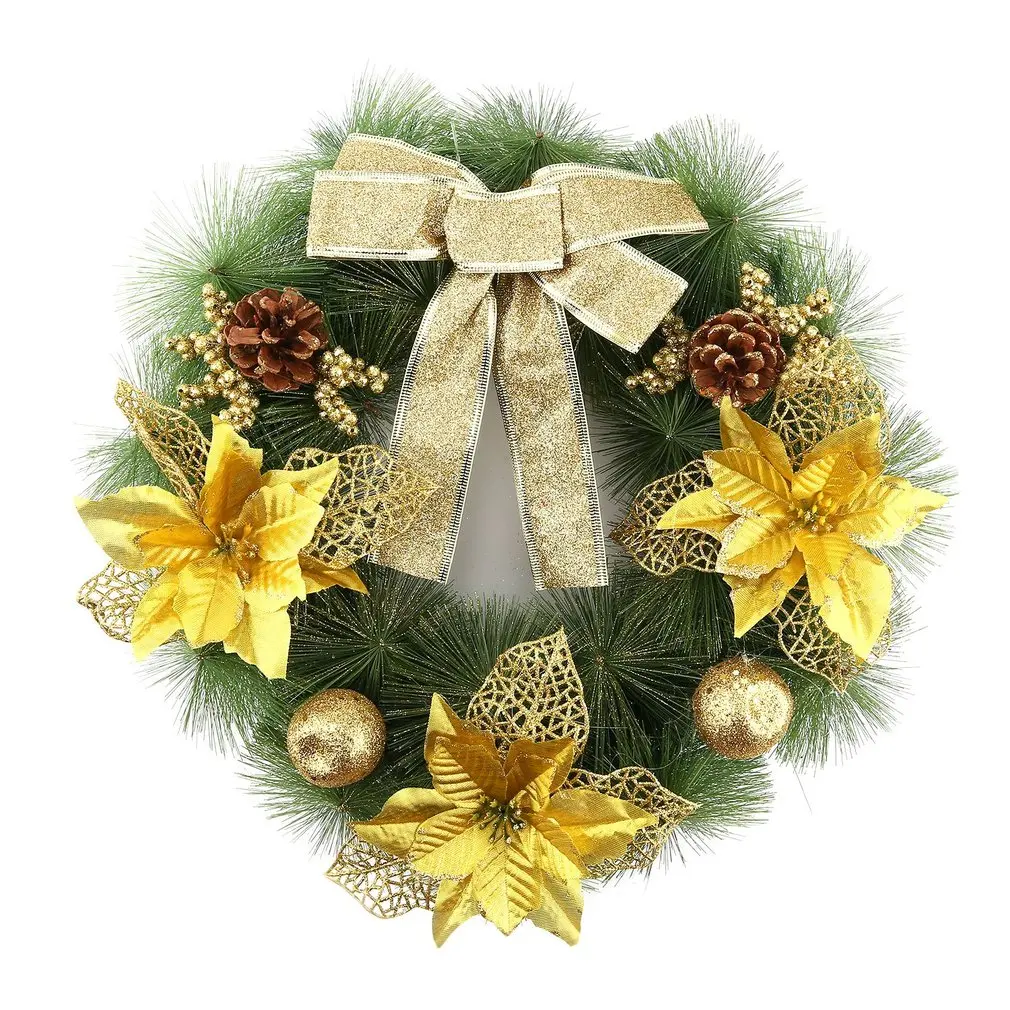 

40cm Diameter Christmas Wreath Bow Pine Needle Christmas Decoration For Home Party Outdoor Tree Ornaments Supplies