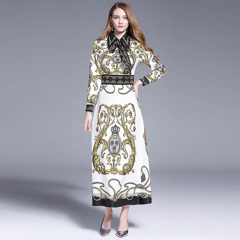 

2019 Summer Wear New Style Korean-style Women's Fold-down Collar Short Sleeve Baroque Printed Waist Hugging Slim Fit Slimming Dr
